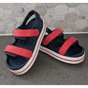 Crocs Crocband Cruiser Toddler 9C Navy Varsity Red Sandals